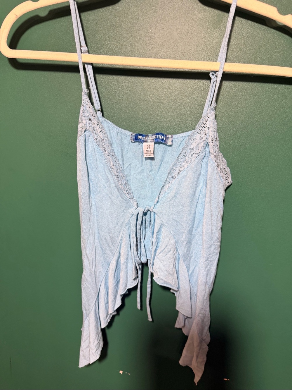 Urban Outfitters Pale Blue Lace-Trim Tie-Front Cami